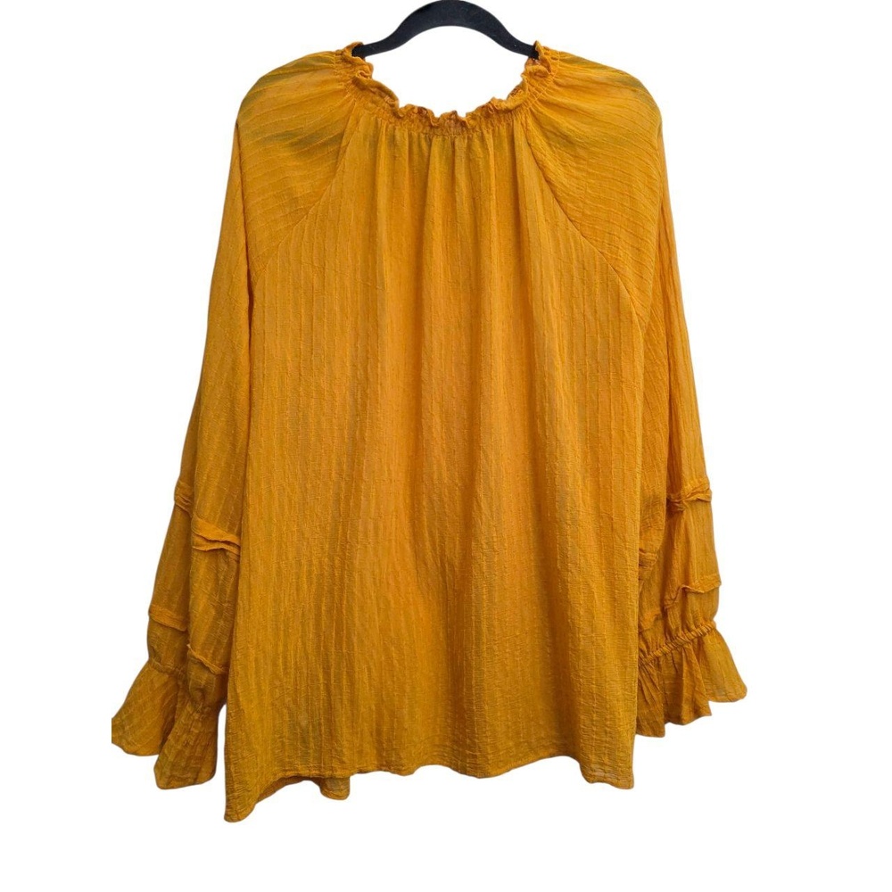 Torrid Mustard Gauze Peasant‎ High Neck Tie Flounce Sleeve Striped Plus Size 2X - Picture 6 of 6